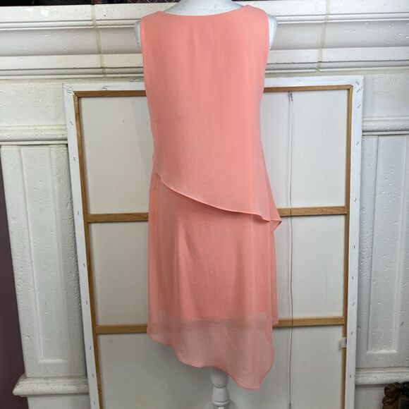 WHBM Peach Layered chiffon Asymmetrical Sleeveless cocktail or Occasion Dress - Picture 3 of 9